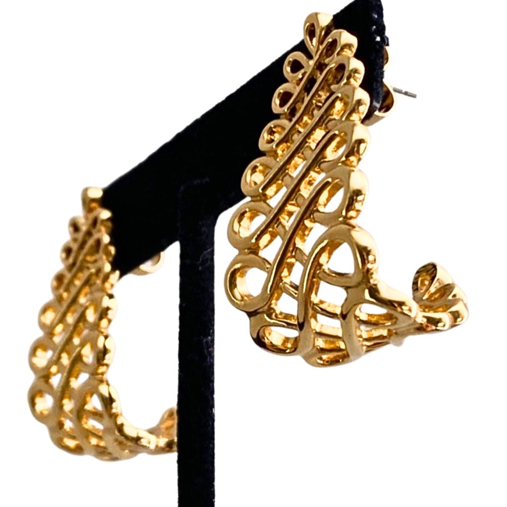 VINTAGE EARRINGS Chunky Y2K Gold Statement Latticework Post Pierced Earrings